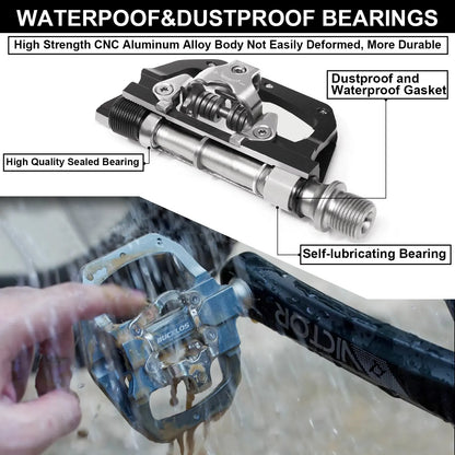BUCKLOS Mountain Bike Pedals 3 Sealed Bearing PD-M680 Dual Clipless Flat & Lock Pedal Aluminum Cycling Pedals Fit Shimano SPD