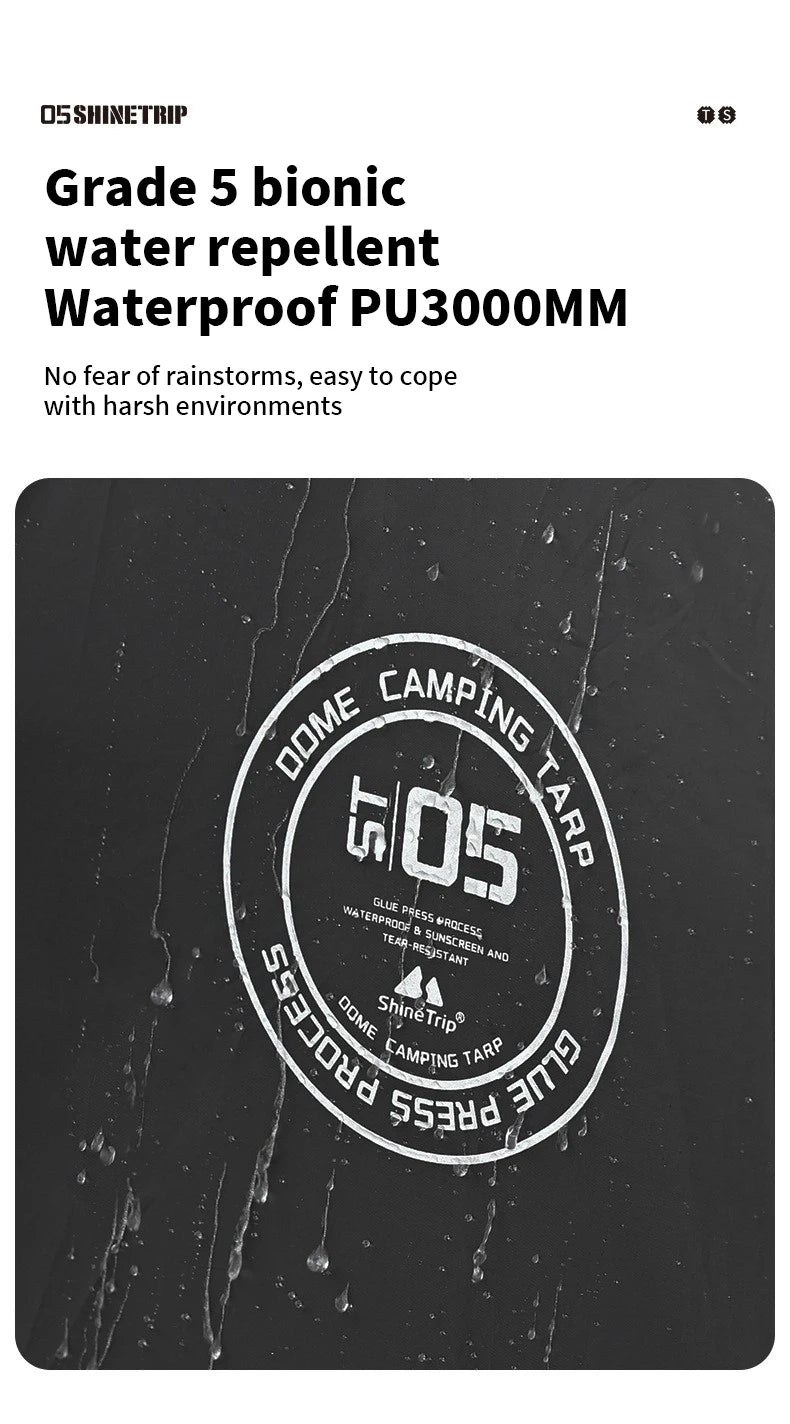 ShineTrip Outdoor Silver Coated Canopy Rainproof And Sunscreen Self-driving PU3000MM Waterproof Camping Sunshade Tent Dome