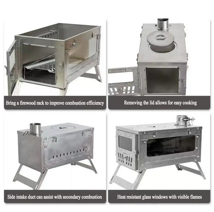 Camping Firewood Stove Tent Wood Heater Outdoor Ultralight  Burner Folding Portable Brazier Stainless Steel Furnace with Chimney