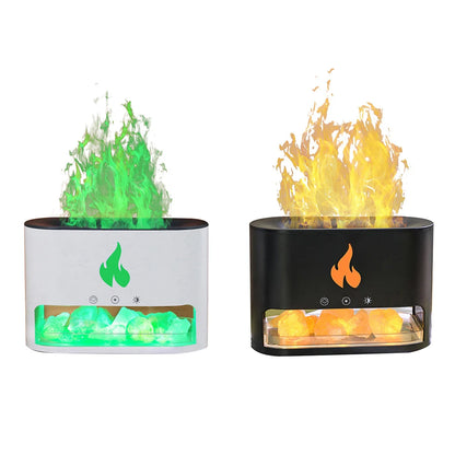 Flame Air Humidifier 250ml Home 7 Color LED Electric Ultrasonic Aroma Essential Oil Diffuser with Salt Stone Mist Sprayer