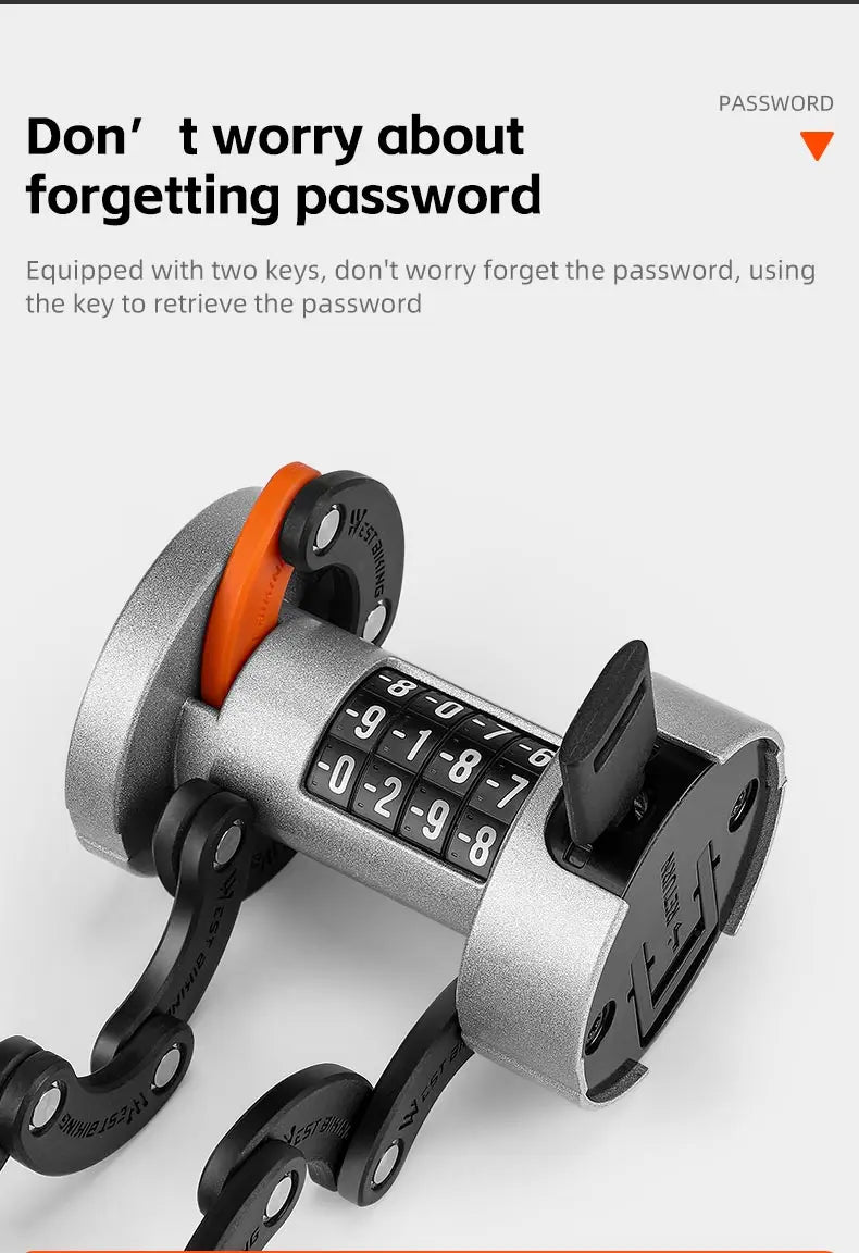 WEST BIKING Foldable Bike Lock Key Password Security Anti-Theft Lock MTB Road Bicycle Scooter Electric Bike Cycling Chain Lock