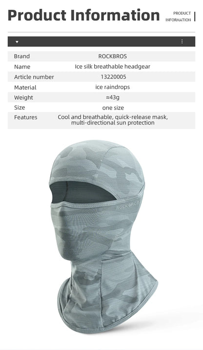 ROCKBROS Cycling Mask Full Face UV Protection Bicycle Mask Summer Balaclava Hat Road Bike Scarf Breathable Outdoor Equipment