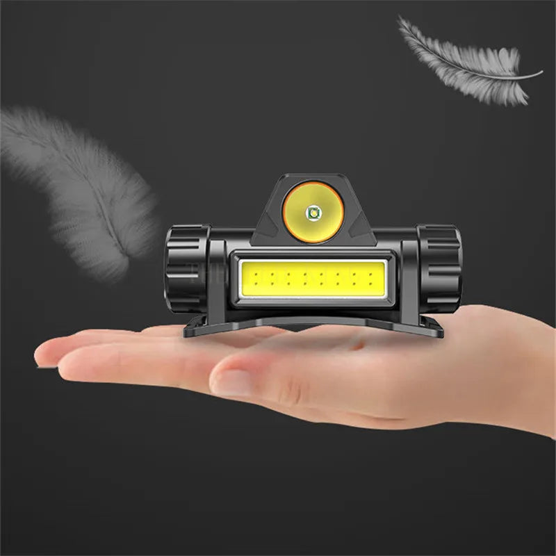 Portable Mini Powerful Flashlight Q5+COB Led Headlamp Built-in 18650 Battery Magnet Headlight Stepless Dimming Torch Work Lamp