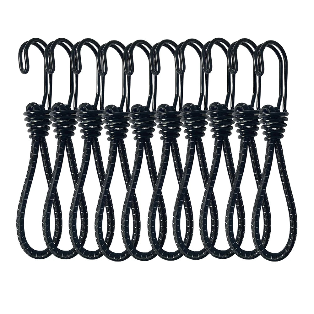 10Pcs Bungee Cord Hooks Anti-Rust Paint Spiral Wire Hooks with Separable Reflective Elastic Rope Hooks for Camping Trucks Tent