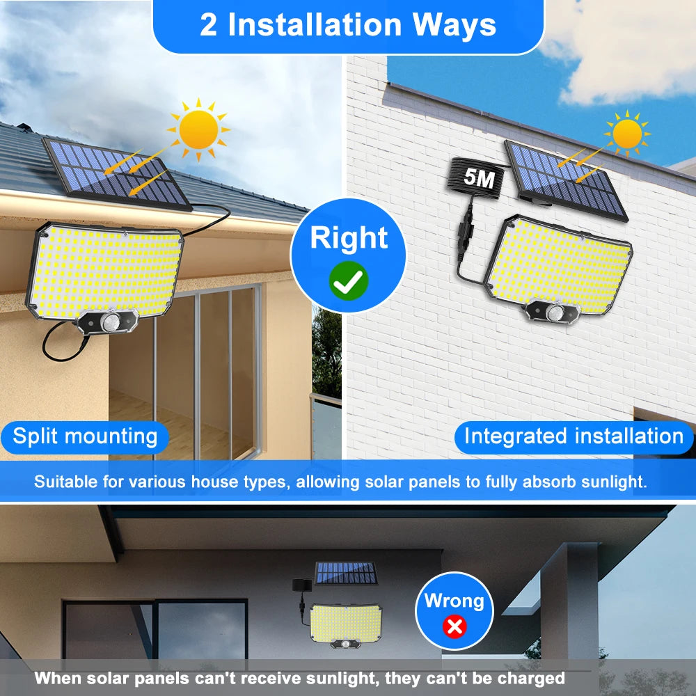 Solar Flood Lights Outdoor 106/318 LED Solar Motion Lights Remote Solar Security Lights Wall Lights Waterproof 3 Modes Garden