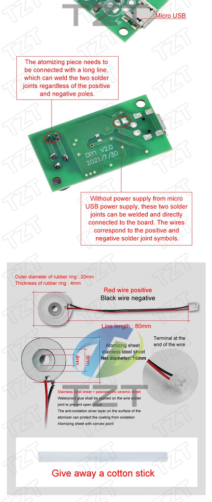 USB Mini Humidifier DIY Kits Mist Maker and Driver Circuit Board Fogger Atomization Film Atomizer Sheet Mini Oscillating