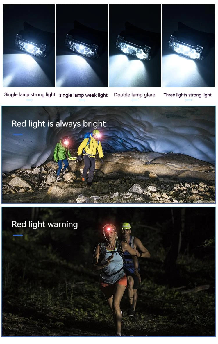 Mini Strong 5LED Headlamp Motion Sensor Headlight Outdoor Camping Fishing USB Rechargerable Portable Flashlight Head Lamp