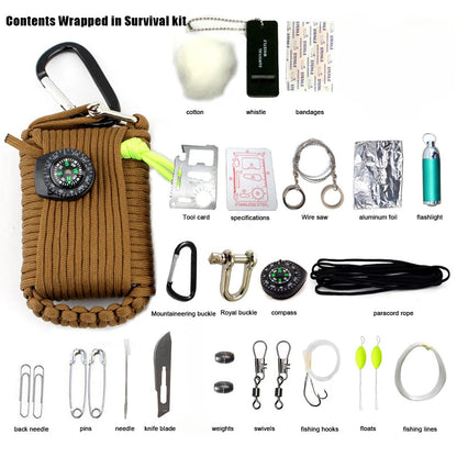 Climbing Umbrella Rope Equipment Kit, Emergency First Aid, Camping Hiking Safety Survival Tools, Outdoor Sobrevivência