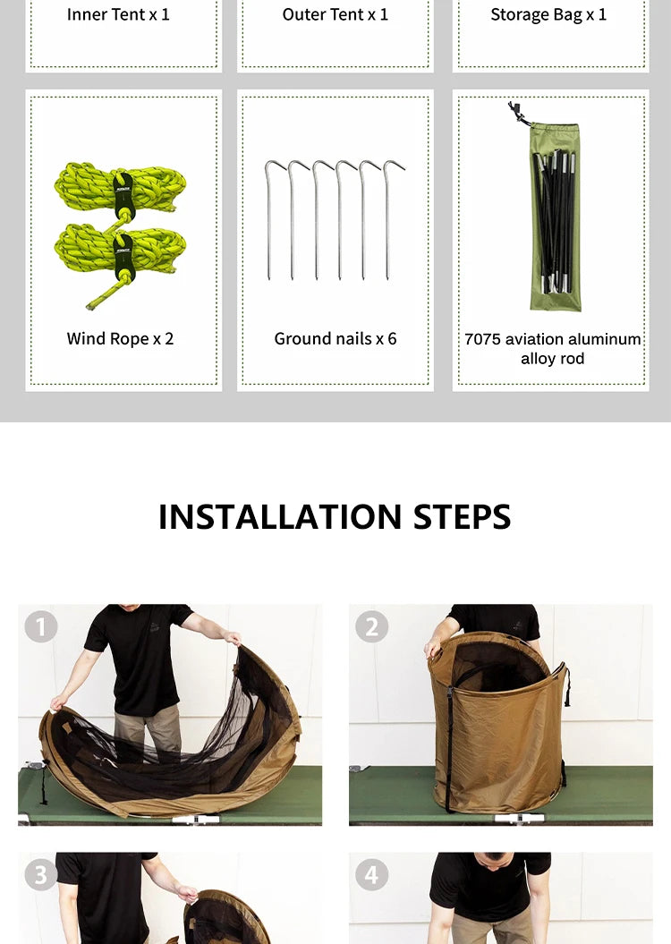 Sonuto-Lightweight Camping and Mountaineering Hiking Tent, Aluminum Alloy Poles, Waterproof and Mosquito Proof, Single Person