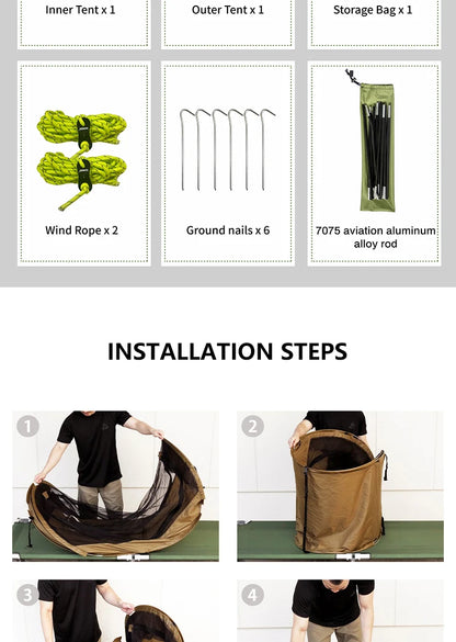 Sonuto-Lightweight Camping and Mountaineering Hiking Tent, Aluminum Alloy Poles, Waterproof and Mosquito Proof, Single Person