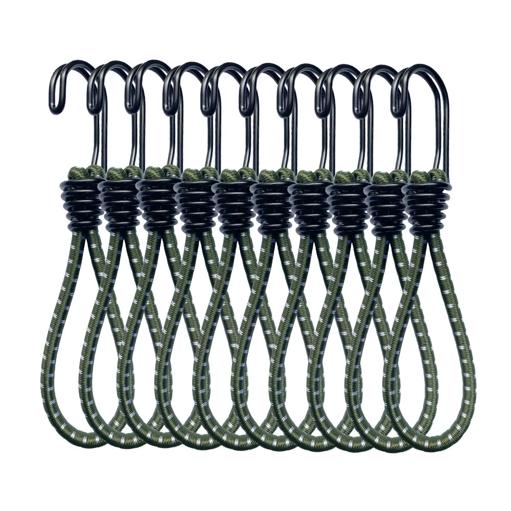 10Pcs Bungee Cord Hooks Anti-Rust Paint Spiral Wire Hooks with Separable Reflective Elastic Rope Hooks for Camping Trucks Tent