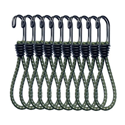 10Pcs Bungee Cord Hooks Anti-Rust Paint Spiral Wire Hooks with Separable Reflective Elastic Rope Hooks for Camping Trucks Tent