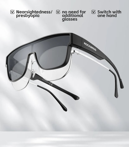 ROCKBROS Polarized Cycling Sunglasses Mutilfunctional Glasses UV Protection Set Glasses Frame Compatible Men's Women's Sunglass