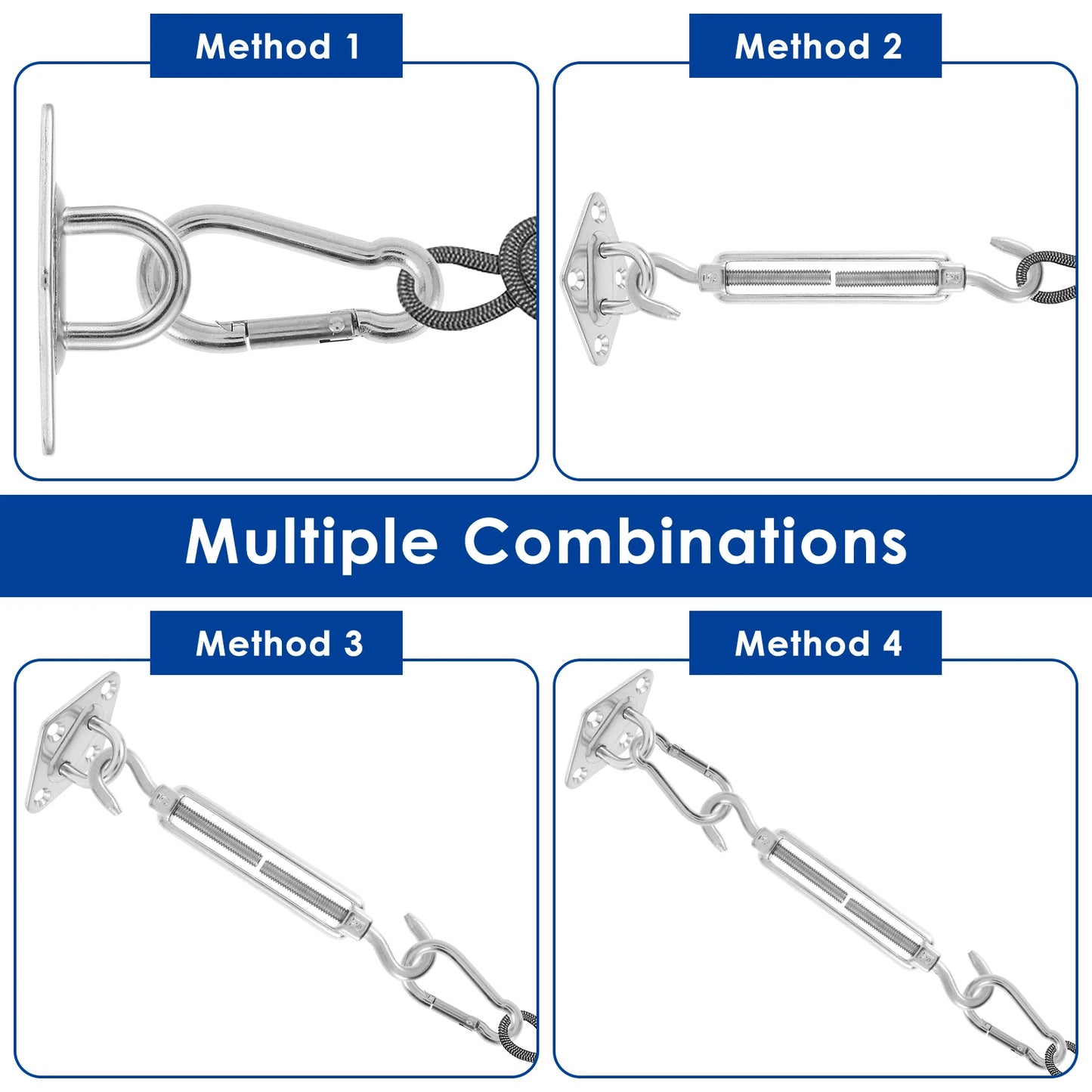 24pcs Sun Shade Sail Hardware Kit Heavy Duty Camping Tent Stainless Steel Sun Shade Sail Install Attachment Set Awning Accessory