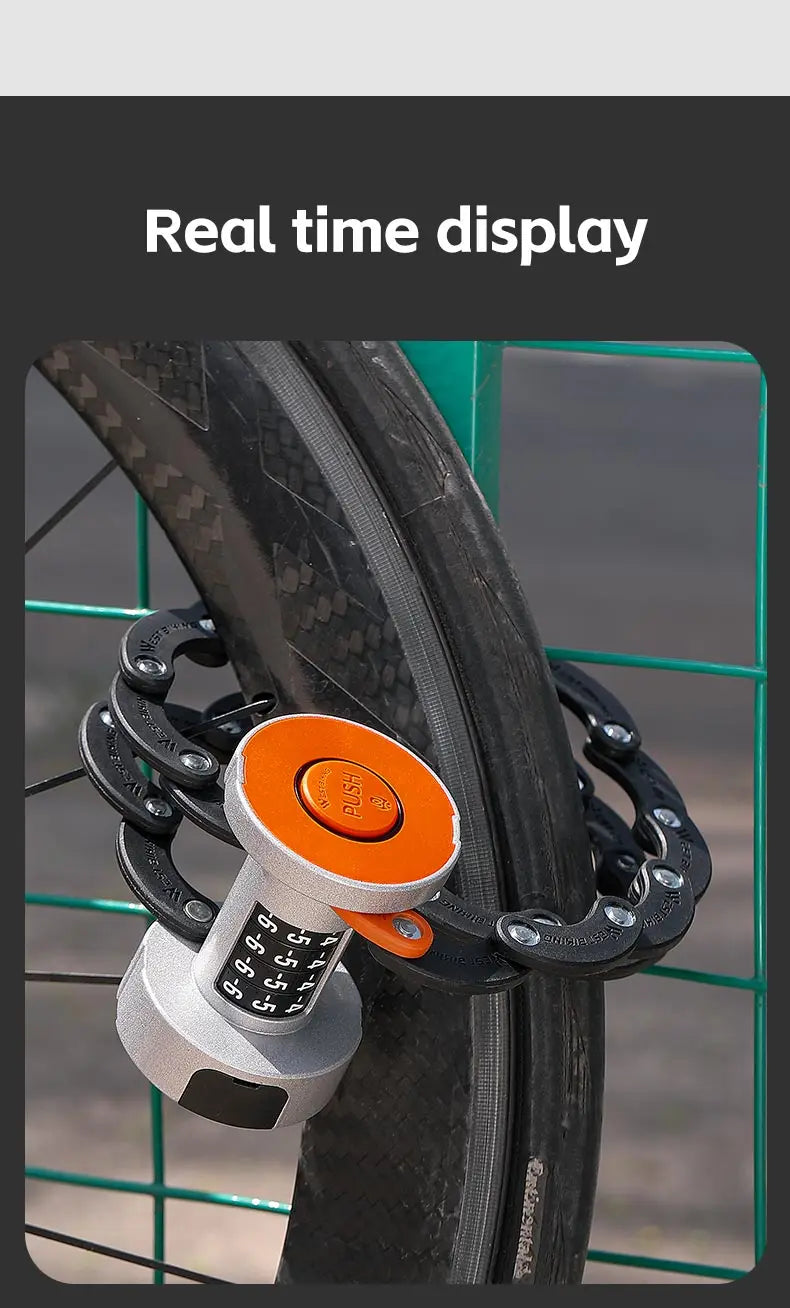 WEST BIKING Foldable Bike Lock Key Password Security Anti-Theft Lock MTB Road Bicycle Scooter Electric Bike Cycling Chain Lock