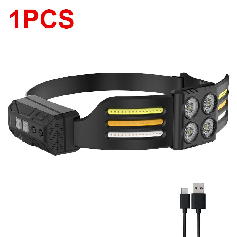 USB Rechargeable LED Sensor Headlamp XPE+COB Headlight Led Head Torch Camping Search Light Head Flashlight for Fishing Lantern