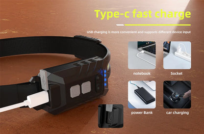 USB Rechargeable LED Sensor Headlamp XPE+COB Headlight Led Head Torch Camping Search Light Head Flashlight for Fishing Lantern
