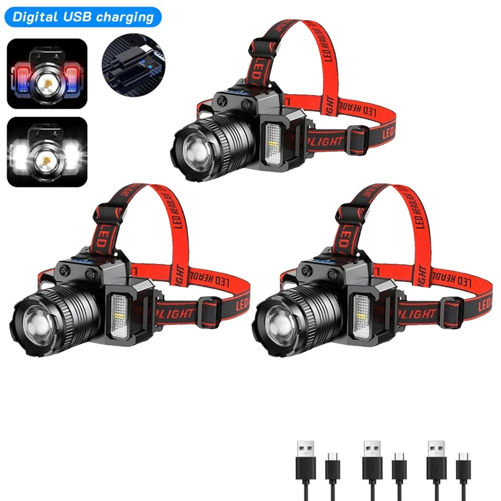 Rechargeable LED Headlamp Super Bright with 5 Modes Zoom Torch Head Lamp Motion Sensor Head Lights For Camping Running Cycling