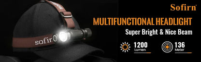 Sofirn Headlight SP40 1200lm LED Headlamp XPL2 18650 USB C Rechargeable 18350 Flashlight with Power Indicator Magnet Tail