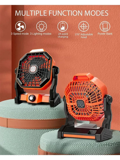 2024 New Portable Electric Fan With Led Light Tent Car Camping Hook&USB&Solar Charging For Hiking Fishing Picnic Emergency