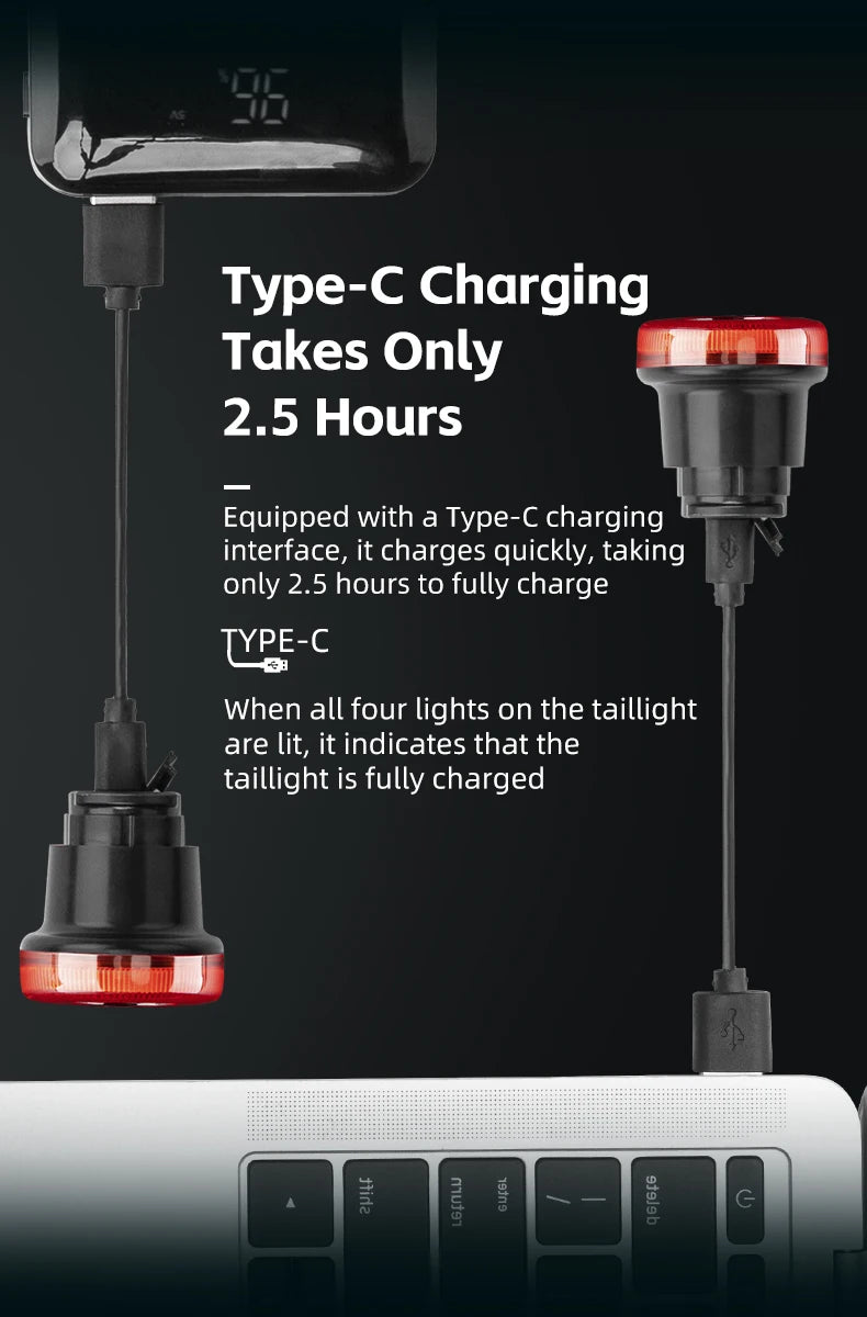 ROCKBROS Smart Bike Tail Light Bicycle Rear Lights IPX6 Waterproof Bike Lights for Night Riding with Type C Rechargeable