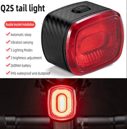 ROCKBROS Smart Bicycle Tail Rear Light Auto Stop Brake IPX6 Waterproof Type-C Charge Cycling Tail Taillight Bike LED Lights
