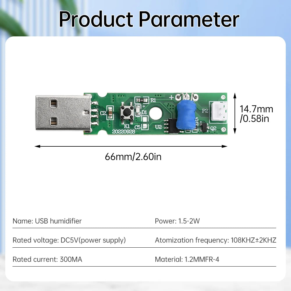 DC5V USB Ultrasonic Sprayer Humidifier Atomizer Driving Module Mini Humidifier DIY Kits 108KHZ 4/12 Hours Automatic Power Off