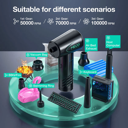 MECO ELEVERDE Compressed Air Duster, Air Blower with LED Light, 3-Gear to 100000RPM, Electric Air Duster for PC/Keyboard Cleaner