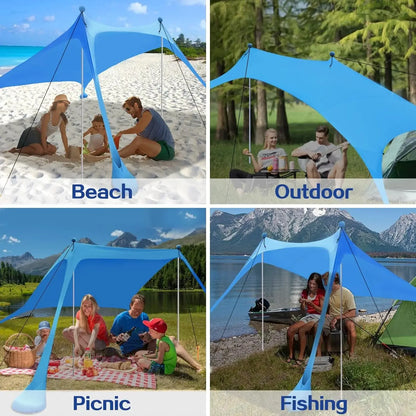 Outdoor Beach Sun Shade Portable UV Protection Family Camping Beach Tent Canopy with Storage Bag for Beach Camping Party Picnic