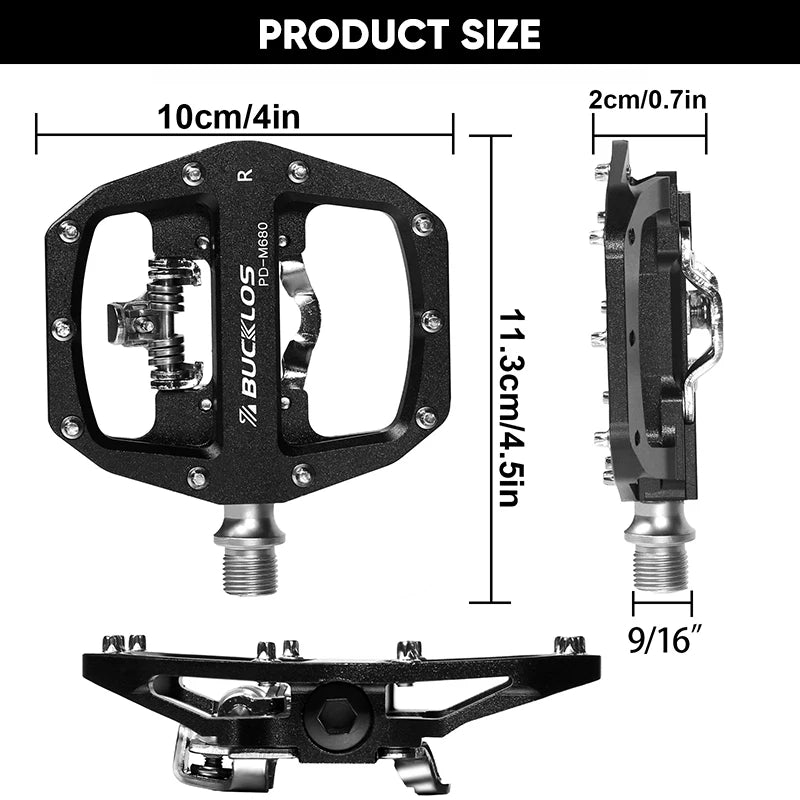 BUCKLOS Mountain Bike Pedals 3 Sealed Bearing PD-M680 Dual Clipless Flat & Lock Pedal Aluminum Cycling Pedals Fit Shimano SPD