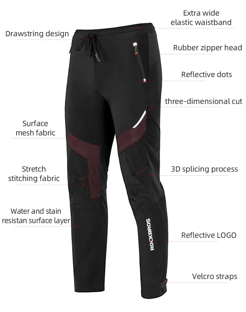 ROCKBROS Winter Cycling Pants Men Fleece Sport Reflective Trousers Keep Warm Thermal Bicycle Bike Mtb Pants Running Clothings