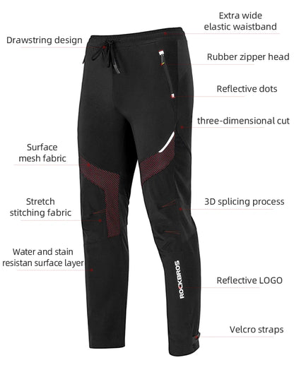 ROCKBROS Winter Cycling Pants Men Fleece Sport Reflective Trousers Keep Warm Thermal Bicycle Bike Mtb Pants Running Clothings