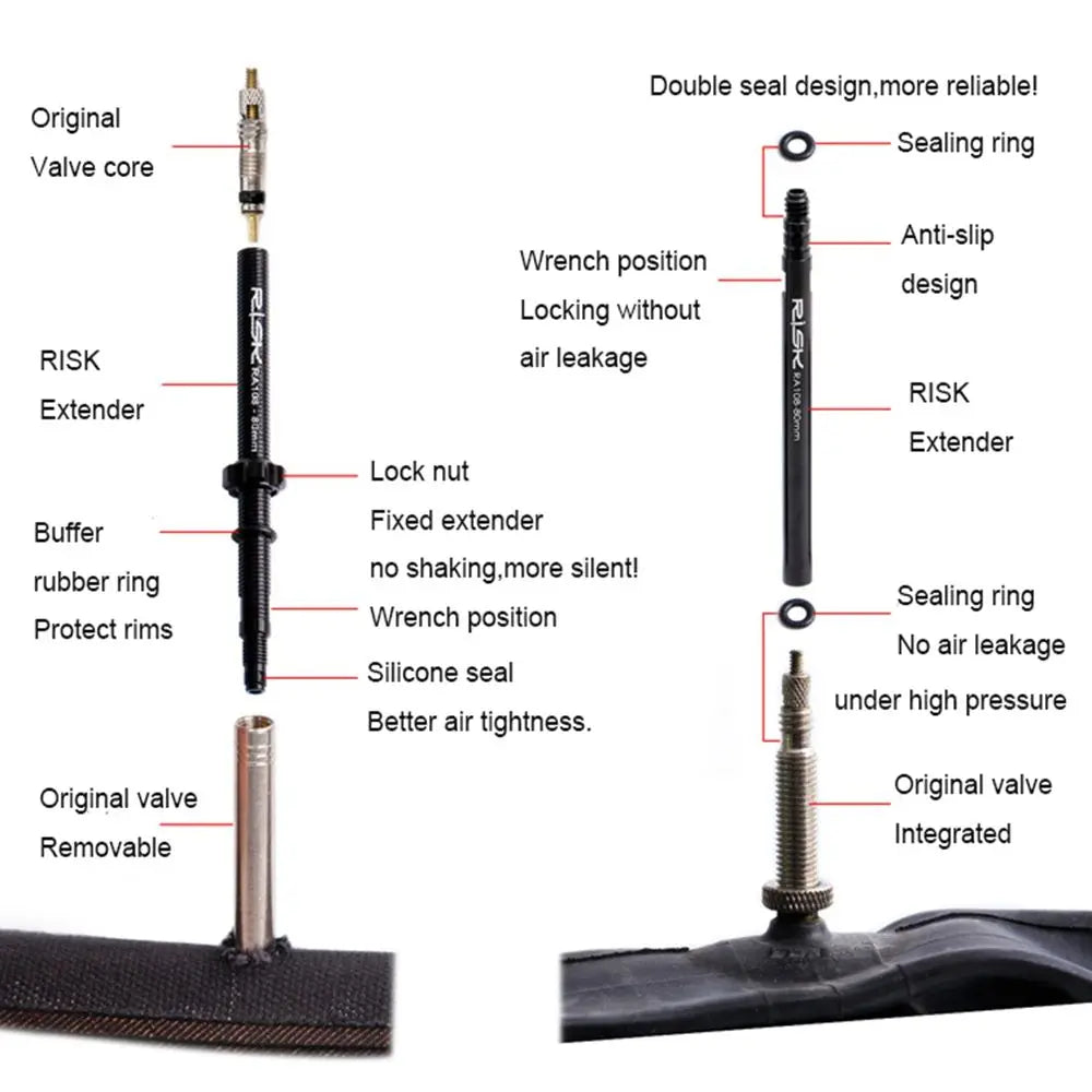 80mm Cycling Protection Accessories Bike Parts Bicycle Valves Nut Inner Tubes Extension Integrated Removable Valve Extender