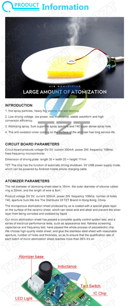 USB Mini Humidifier DIY Kits Mist Maker and Driver Circuit Board Fogger Atomization Film Atomizer Sheet Mini Oscillating