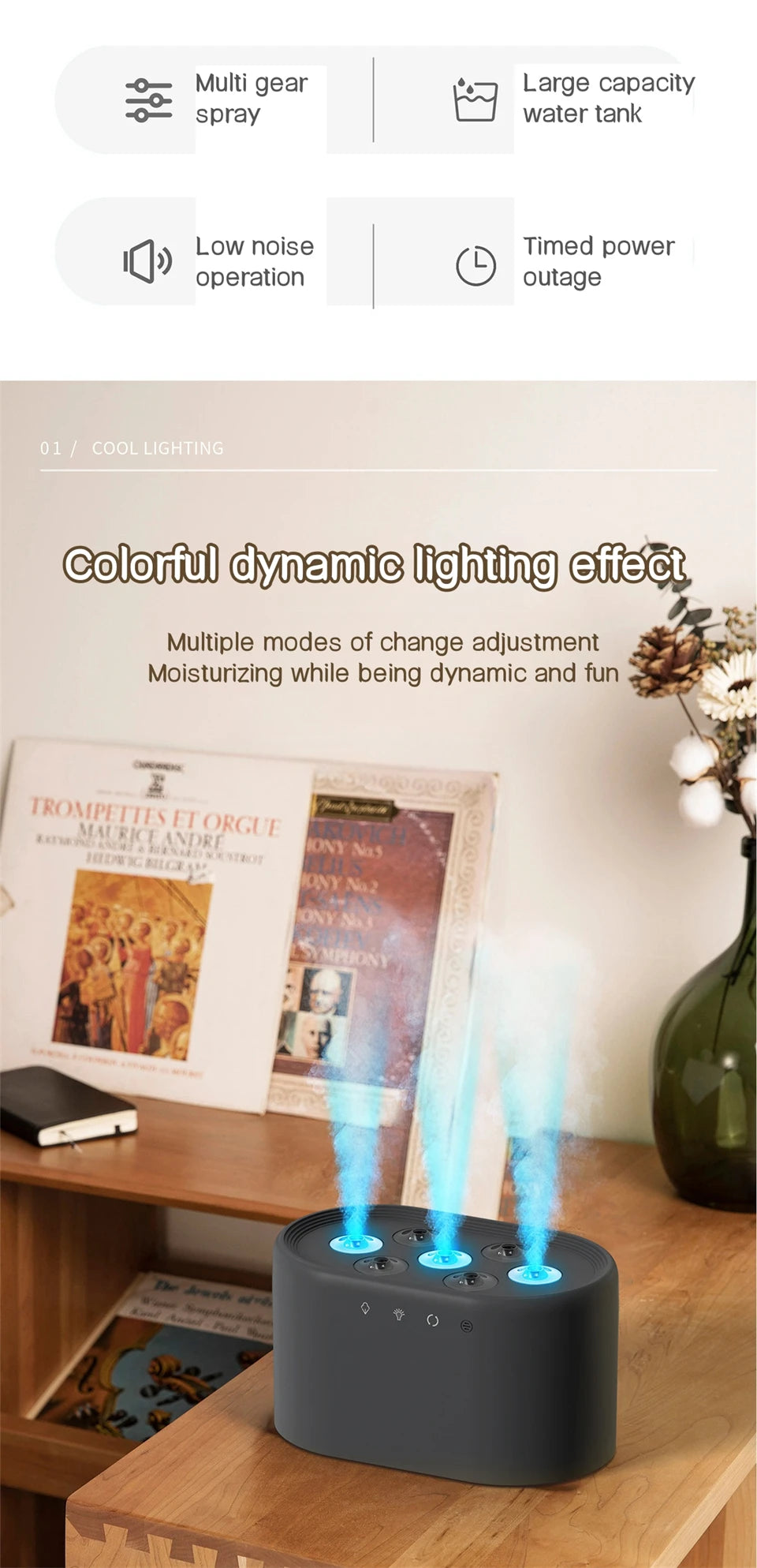 Heavy Fog 7 Spray Nozzles Aroma Humidifier USB Electric Aroma Air Purifier with Pickup Light Sound Control Mist Air Humidifier