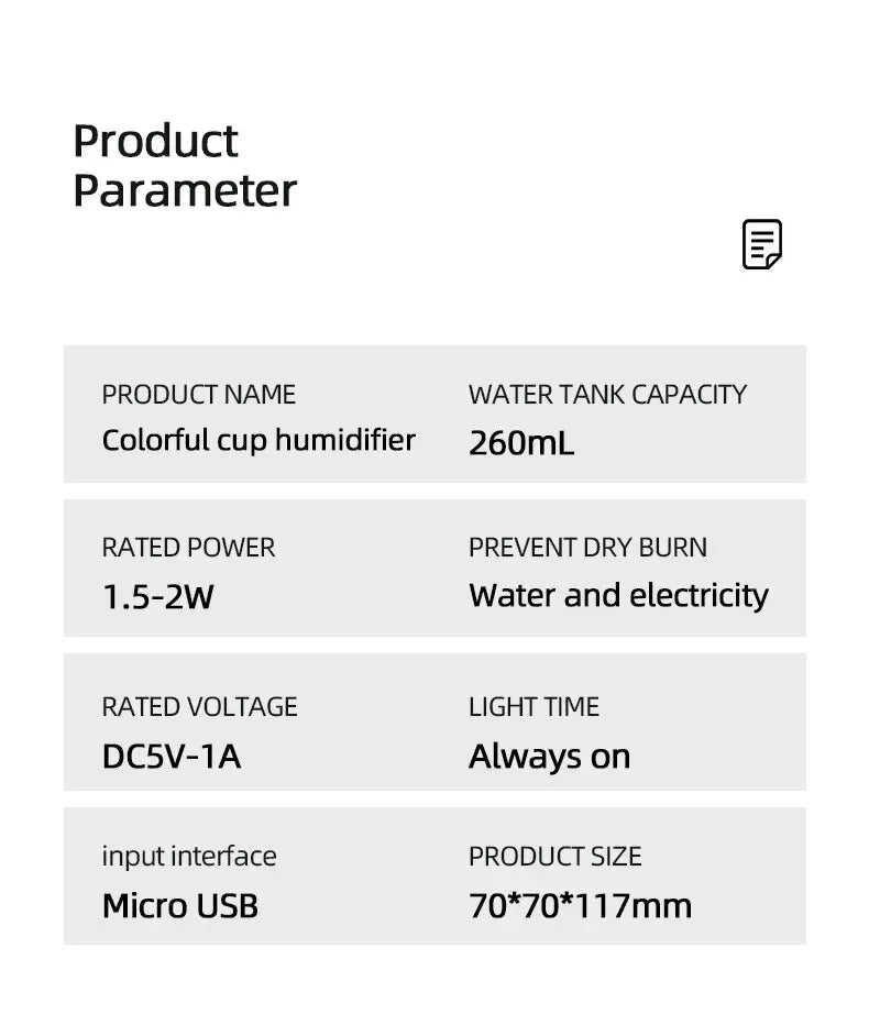Mini Ultrasonic Air Humidifier Aromatherapy Diffuser Vehicle Mounted Portable Spray Usb Fragrance Essential Family Bedroom 260ml