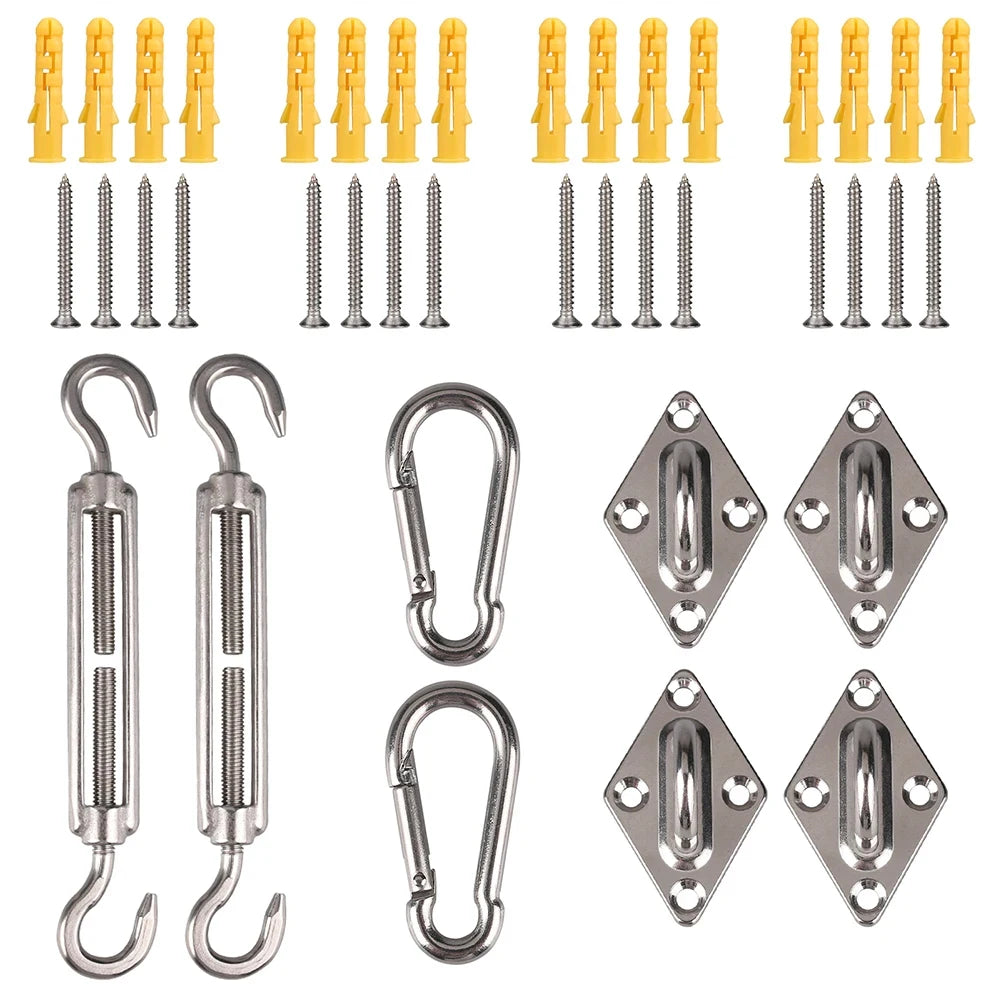 24pcs Sun Shade Sail Hardware Kit Heavy Duty Camping Tent Stainless Steel Sun Shade Sail Install Attachment Set Awning Accessory