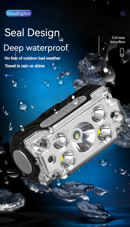 Mini Strong 5LED Headlamp Motion Sensor Headlight Outdoor Camping Fishing USB Rechargerable Portable Flashlight Head Lamp