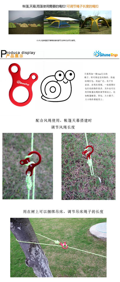 Carabiner Climbing Mountaineering 3-hole Fast Tying Anti-slip Quick Rope Tent Adjustment Buckle Outdoor Camping Survival Gear