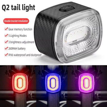 ROCKBROS Smart Bicycle Tail Rear Light Auto Stop Brake IPX6 Waterproof Type-C Charge Cycling Tail Taillight Bike LED Lights