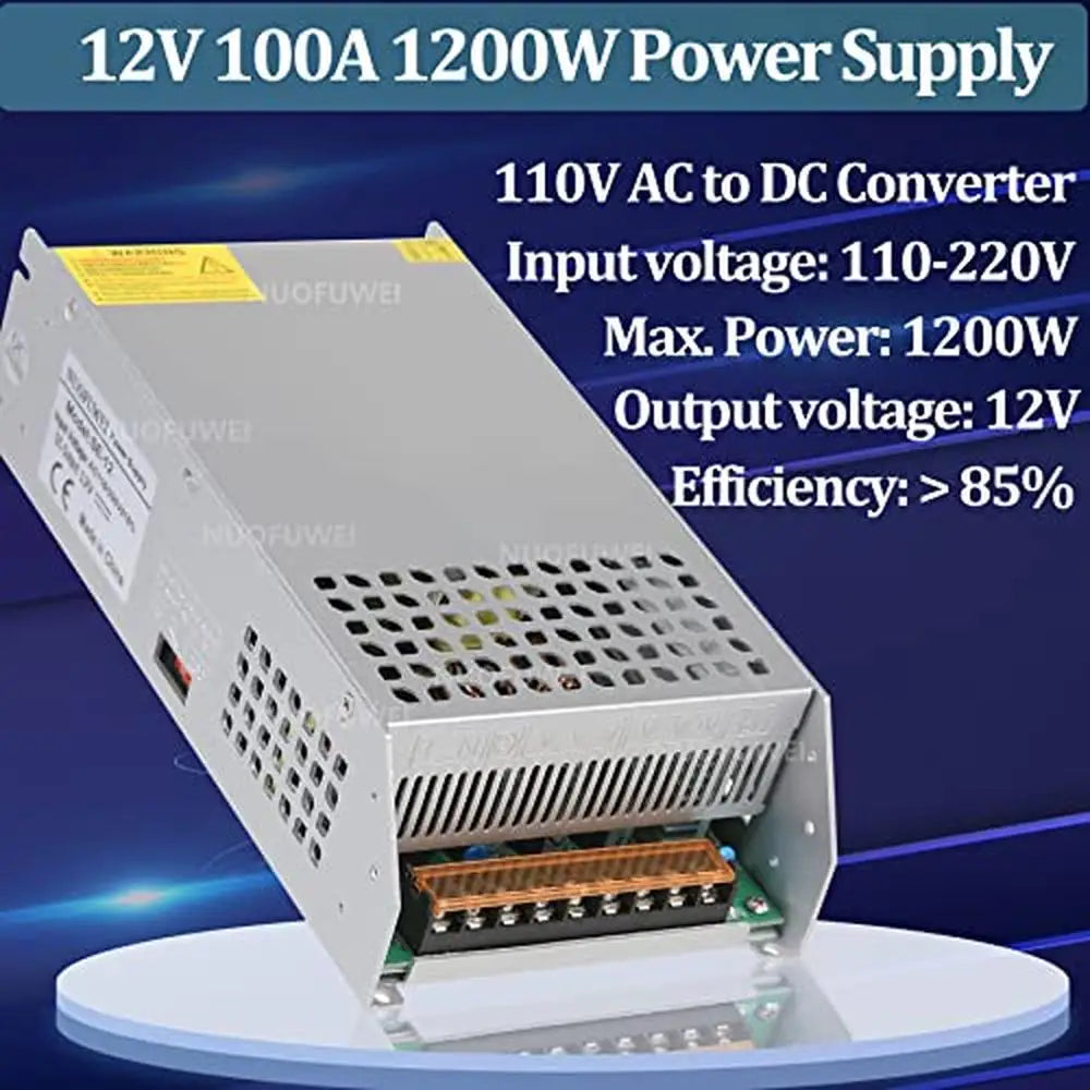 12V 100A 1200W Power Supply Adapter AC 110V to DC 12V Converter Transformer Motor Switch Industrial Grade Cooling Overload