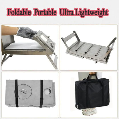 Camping Firewood Stove Tent Wood Heater Outdoor Ultralight  Burner Folding Portable Brazier Stainless Steel Furnace with Chimney