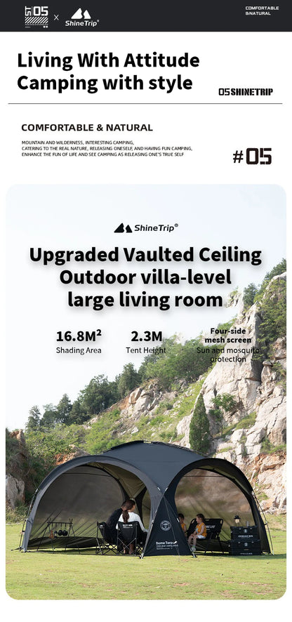 ShineTrip Outdoor Silver Coated Canopy Rainproof And Sunscreen Self-driving PU3000MM Waterproof Camping Sunshade Tent Dome