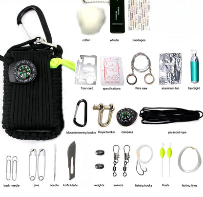 Climbing Umbrella Rope Equipment Kit, Emergency First Aid, Camping Hiking Safety Survival Tools, Outdoor Sobrevivência