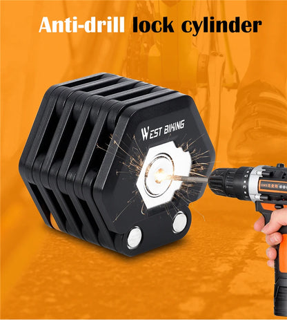 WEST BIKING Foldable Bike Lock Key Password Security Anti-Theft Lock MTB Road Bicycle Scooter Electric Bike Cycling Chain Lock