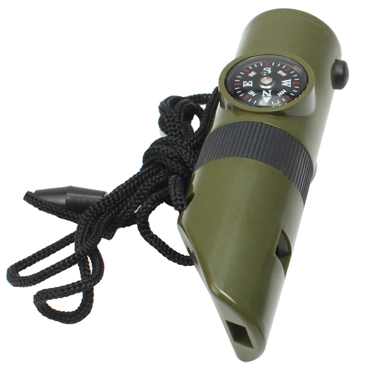 7 in 1 Jungle Survival Whistle Hiking Whistle Compass Mirror Flashlight Magnifier LED Light Thermometer Storage Compass Tool