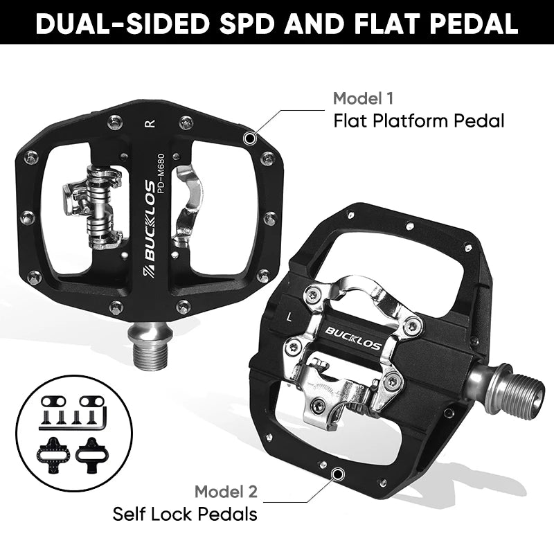 BUCKLOS Mountain Bike Pedals 3 Sealed Bearing PD-M680 Dual Clipless Flat & Lock Pedal Aluminum Cycling Pedals Fit Shimano SPD