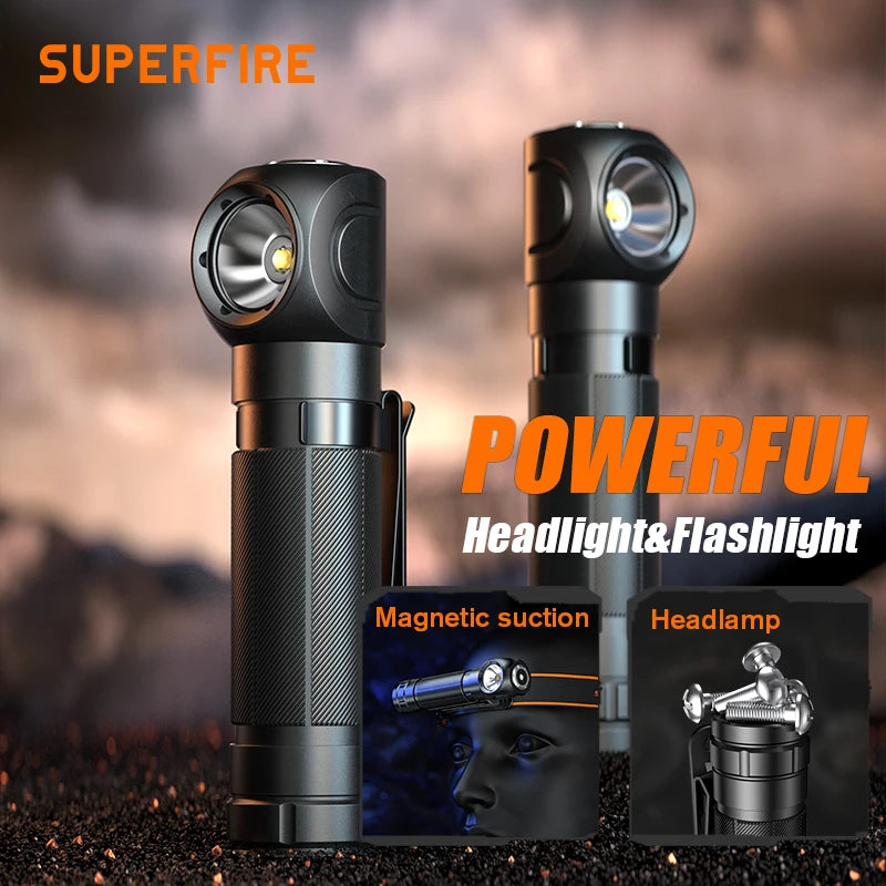 Latest SUPERFIRE High Power Headlamp LED USB Rechargeable 90°Headlight Torch Mini Waterproof Indicator Magnet Tail Flashlight