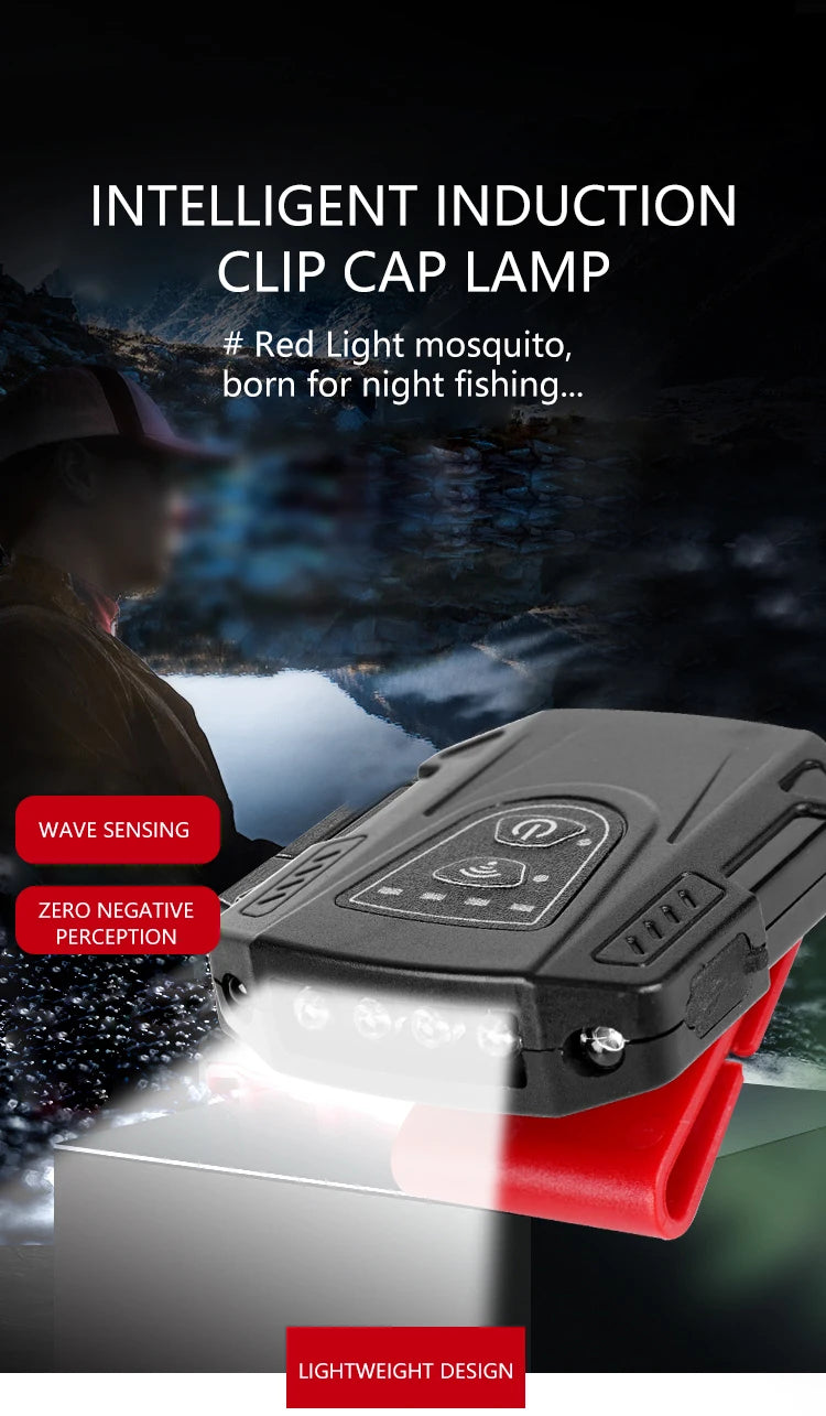 IPX5 Waterproof Sensor COB LED Headlamp Clip On Hat Light Hands Free Headlight Portable Lamp Lantern Camping Cycling