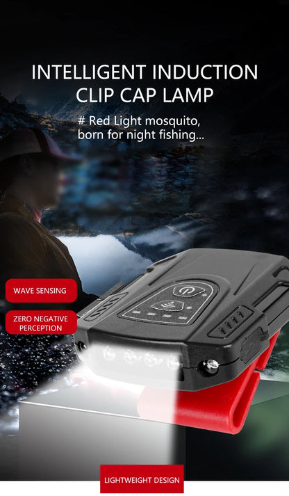 IPX5 Waterproof Sensor COB LED Headlamp Clip On Hat Light Hands Free Headlight Portable Lamp Lantern Camping Cycling